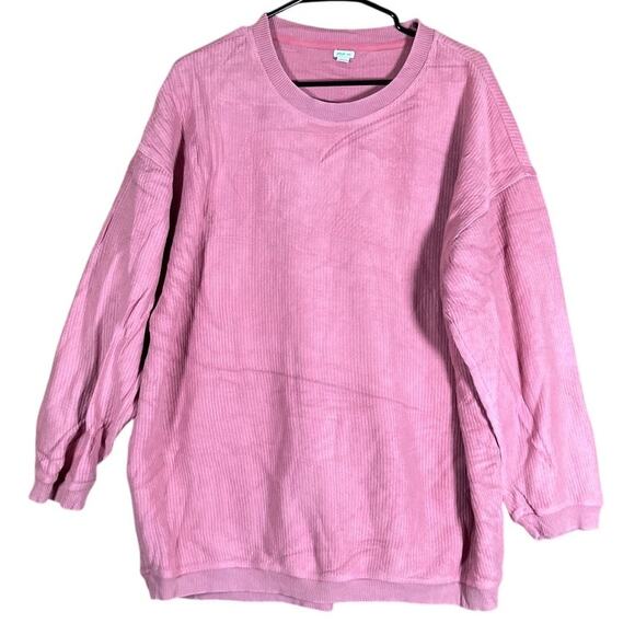 Aerie Womens Sweatshirt Pink Ribbed Pull Over Crew Neck Comfy Oversized Medium - Picture 1 of 11